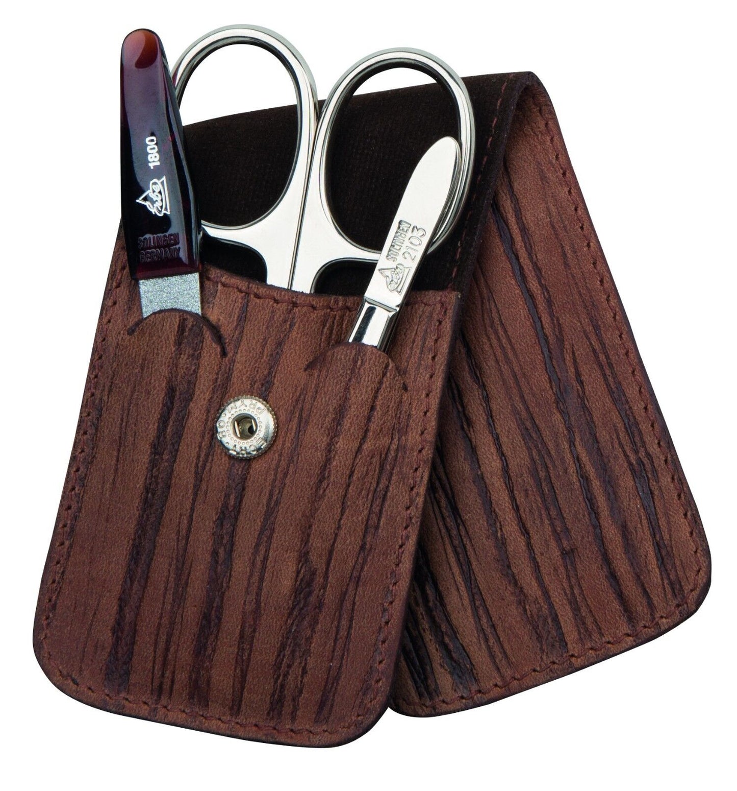 WOODLOOKLEDER 3-delt sett BECKERMANICURE Erbe SOLINGEN Manikyr-etui for herrer