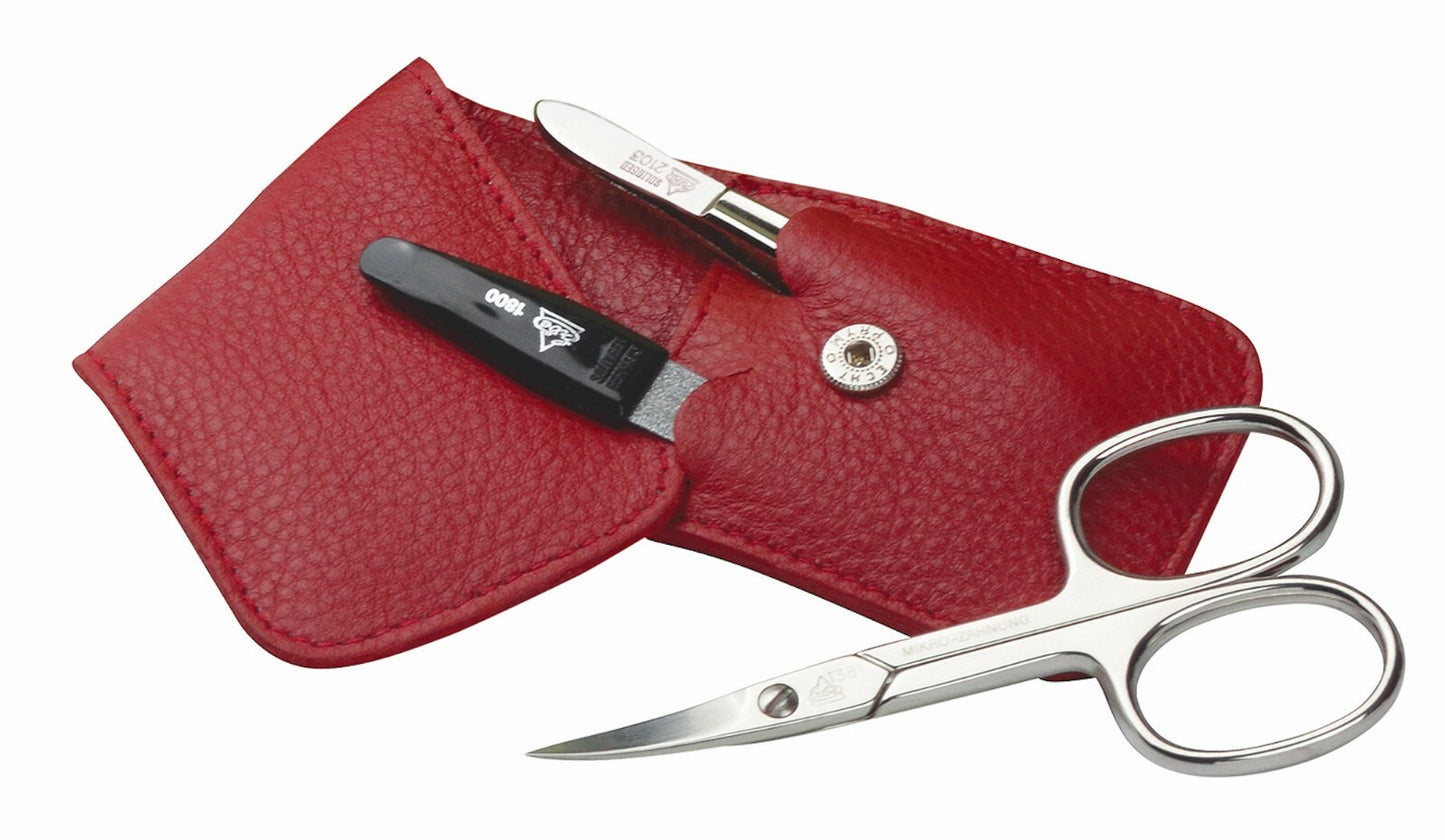 Manikyr-etui ekte skinn RØD BECKERMANICURE Arv Solingen 3-delt manikyrsett