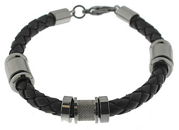 Men's bracelet LEATHER black braided STAINLESS STEEL elements STORCH JEWELRY Germany