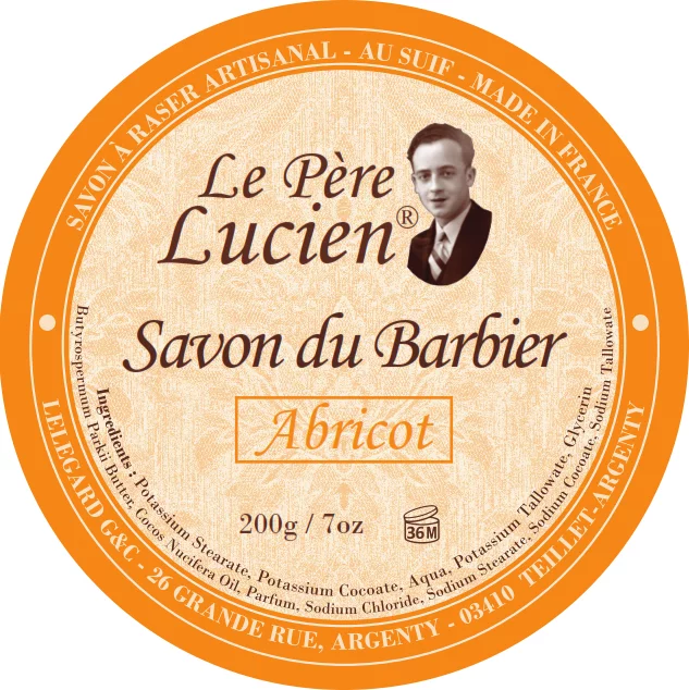 ABRICOT 200g Scheerzeep Le Père Lucien FRANKRIJK Abrikoos met talg & sheaboter