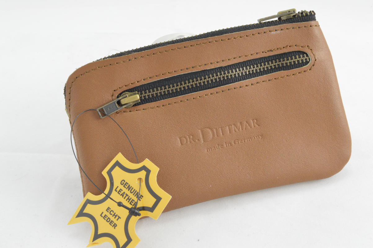 Klein leren etui bruin leren tas voor scheermes / schaar / baardborstel Dr. Dittmar