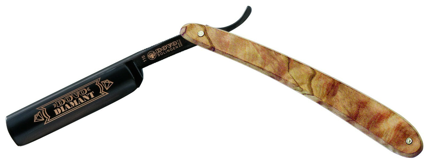 DOVO Solingen レザーシェービングナイフ 5/8" カーボンスチール 黒色ブリュニール オリーブウッド ドイツ