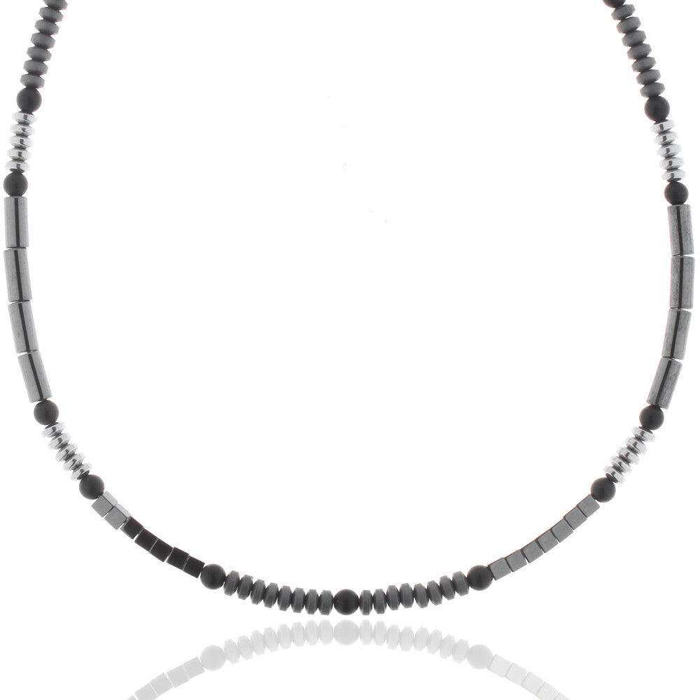 STAINLESS STEEL & ONYX & HEMATITE Beads NECKLACE Men's Chain Necklace STORK JEWELRY