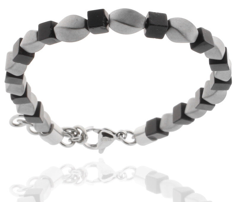 Beaded bracelet ONYX cube & HEMATITE men's bracelet STORK JEWELRY made in Germany