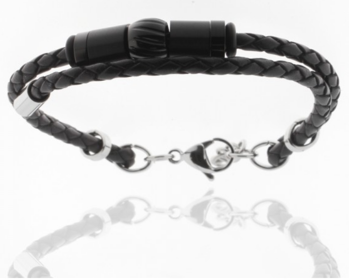 Armband for men leather braided cord black stainless steel STORCH JEWELRY Germany