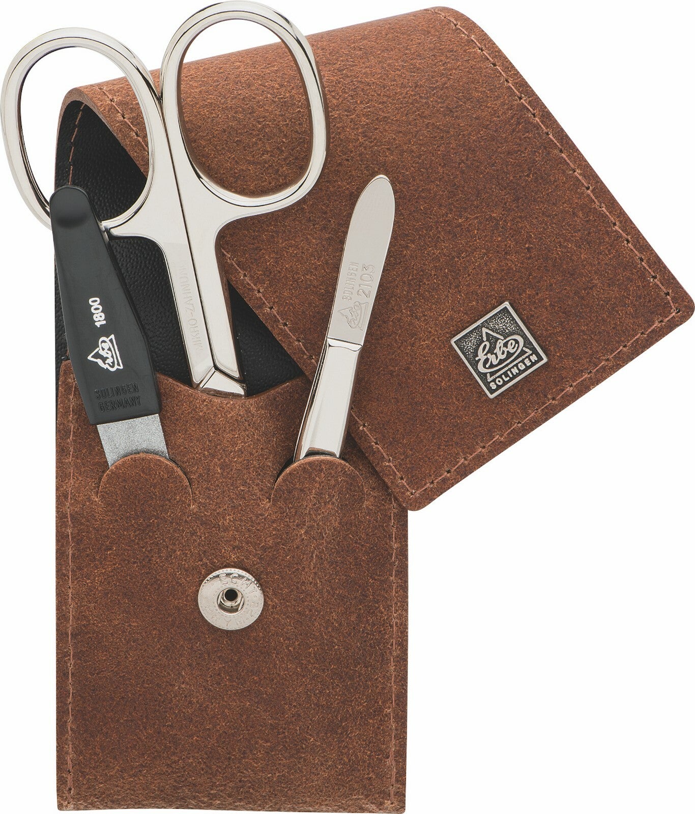 3-delt manikyr-etui BECKERMANICURE Arv Solingen LÆR rustfritt stål