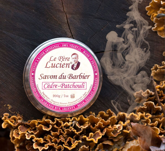 CEDRE PATCHOULI 200g Jabón de afeitar Le Père Lucien FRANCIA VEGANO aceites esenciales