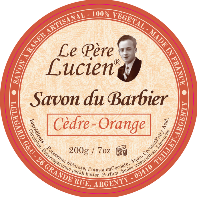 CEDRE ORANGE 200g Scheerzeep Le Père Lucien FRANKRIJK VEGAN essentiële oliën