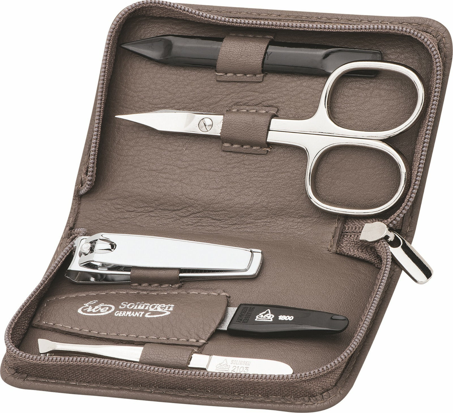 Zestaw do manicure TAUPE - BECKER-MANICURE Erbe Solingen - Etui do manicure ze skóry naturalnej