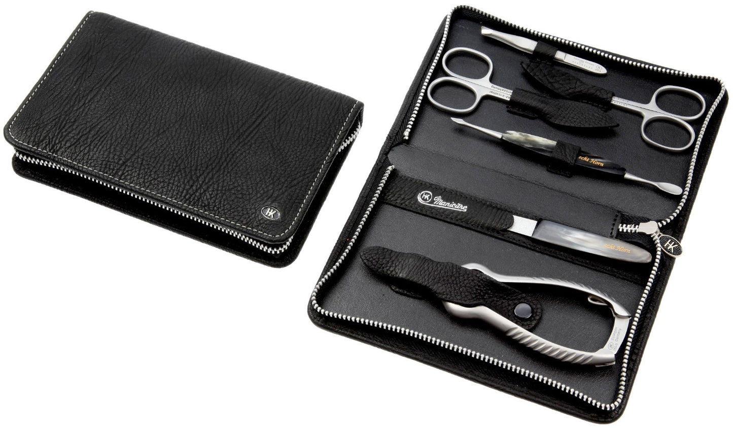 HANS KNIEBES made in Germany Maniküre-Etui für Herren BÜFFELLEDER HORN ROSTFREI