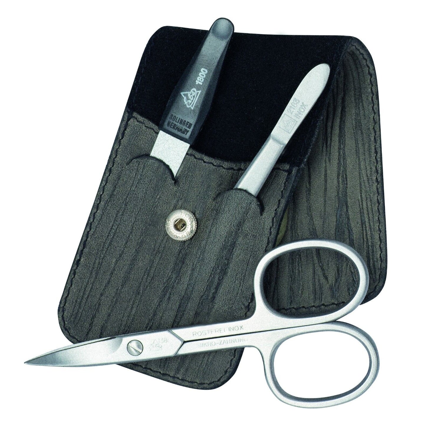 3-delt sett WOODLOOK lær manikyr-etui herre BECKERMANICURE Erbe Solingen