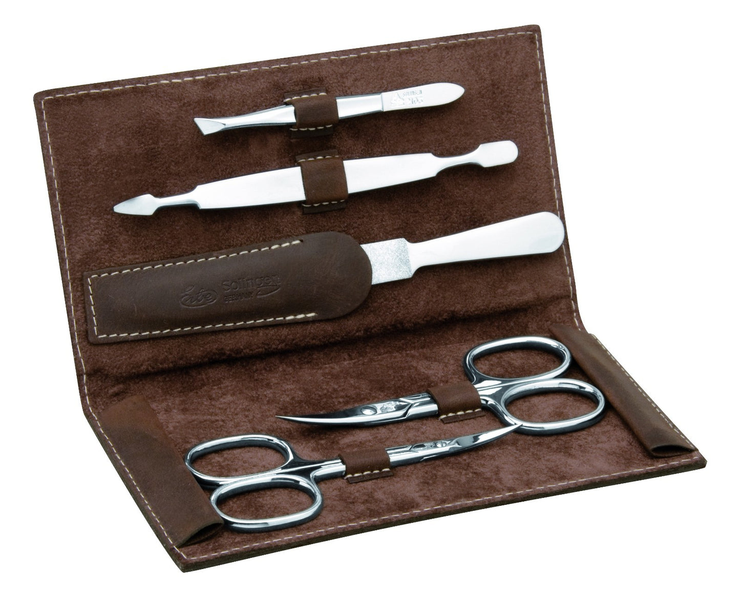 BECKERMANICURE Erbe Solingen 5-delt Manikyrsett Manikyr-etui for herrer i skinn