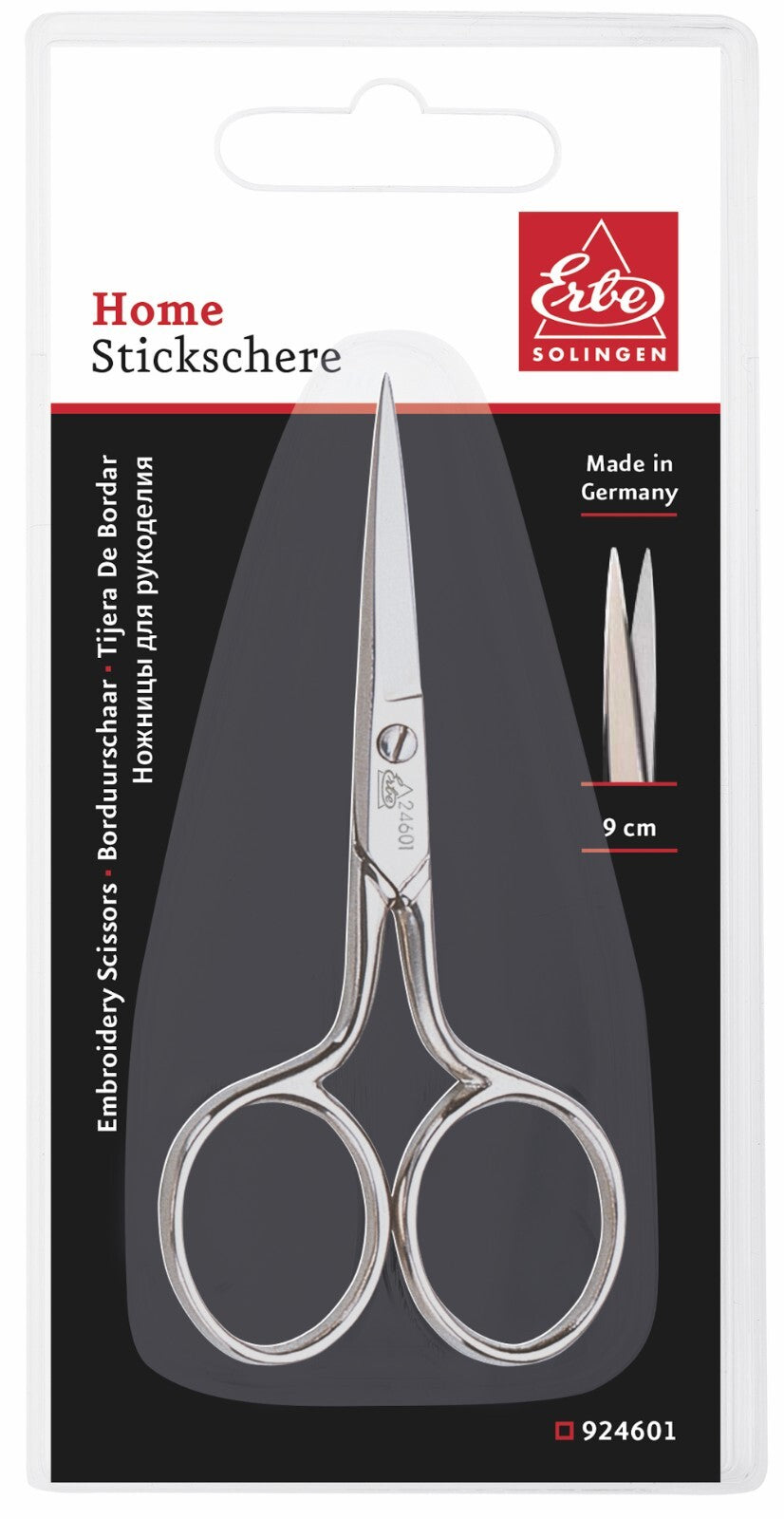 STICKSCHERE 9cm spesialstål nikkelforet ERBE SOLINGEN BeckerManicure TYSKLAND