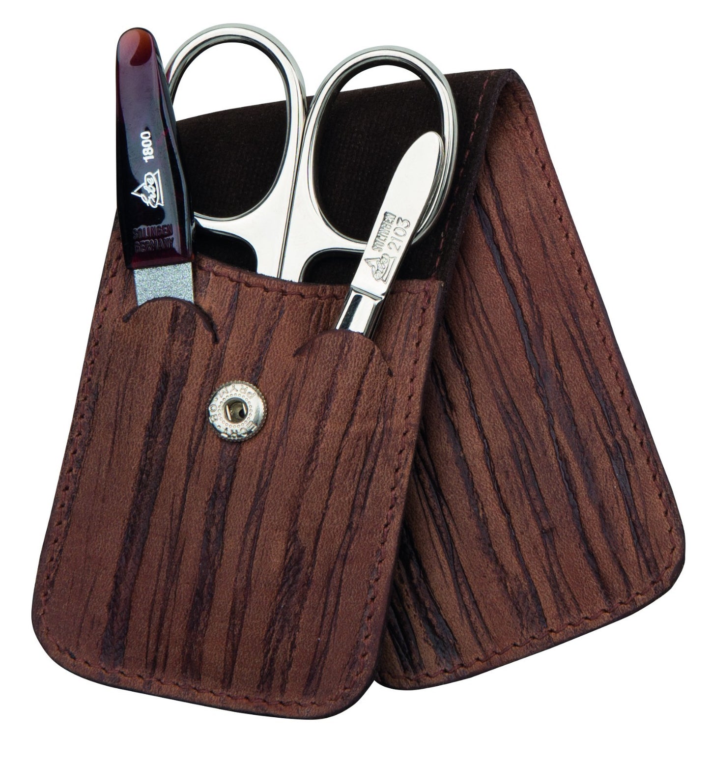 WOODLOOKLEDER 3-delt sett BECKERMANICURE Erbe SOLINGEN Manikyr-etui for herrer