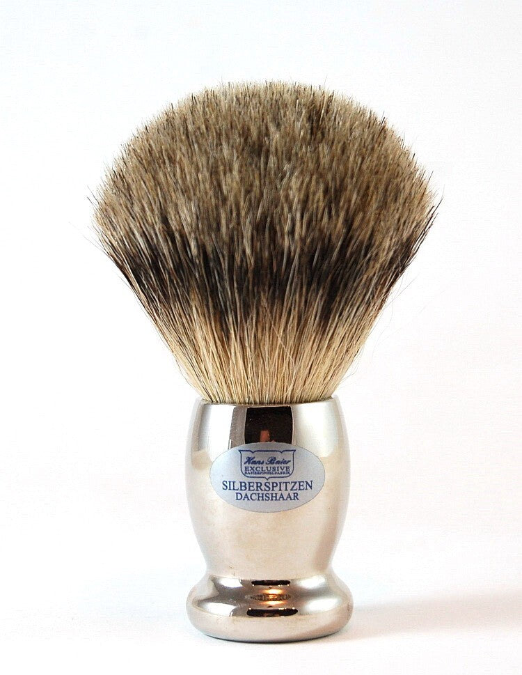 30% DISCOUNT HANS BAIER Small Shaving Brush Badger SILVER TIP & BRASS in Silver