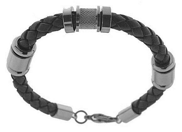 Men's bracelet STORCH JEWELRY made in Germany braided leather brown stainless steel