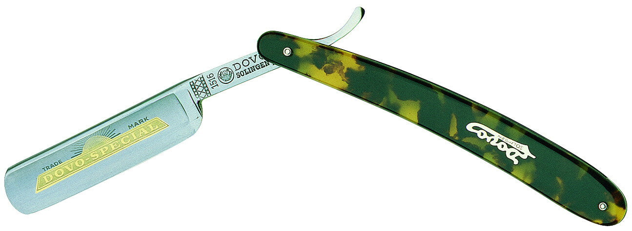 DOVO Solingen Tortoiseshell Imitation Razor SWEDISH STEEL Gold Etching Germany