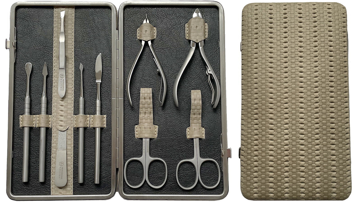 DERİ ÖRGÜ GÖRÜNÜMLÜ 10 parçalı Manikür Seti Paslanmaz Manikür Kutusu RICHARD JÄGER