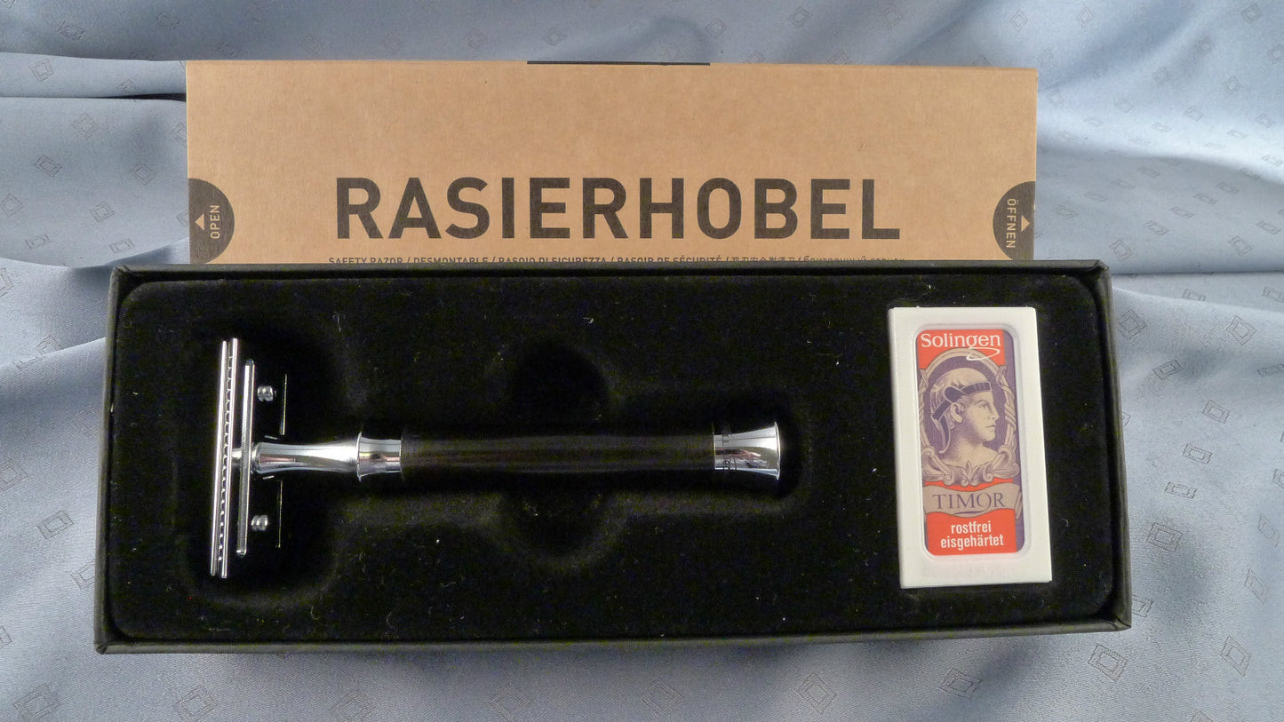MESSING & EBONY Safety Razor made in Solingen TIMOR G&F Razor & 10 Blades