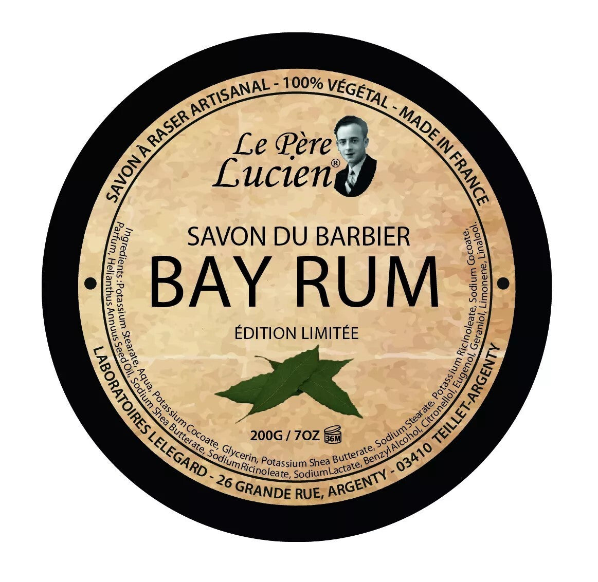 BAY RUM 200g סבון גילוח שמנים אתריים חמים ועצי Le Père Lucien צרפת