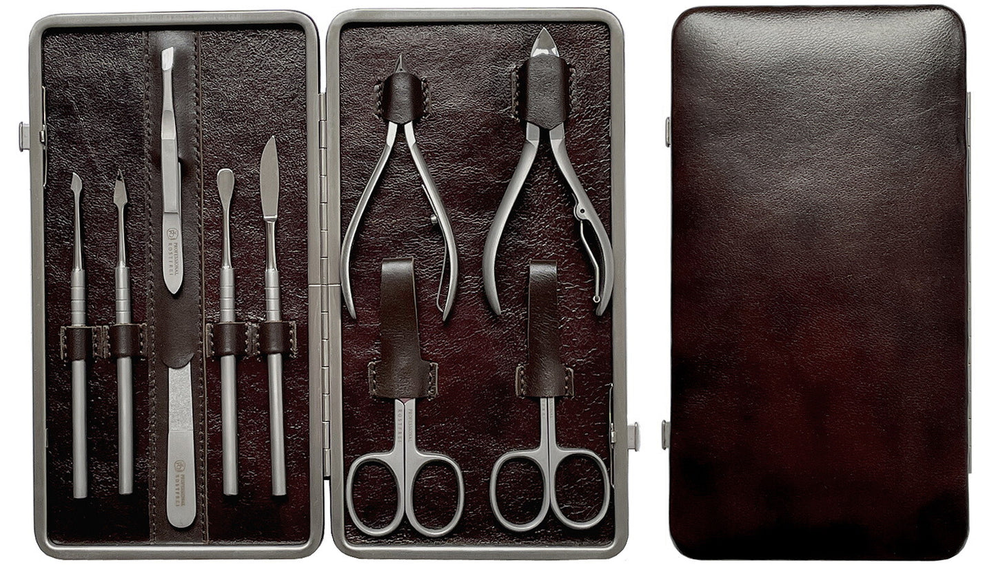 LEDER SCHOKOBRAUN 10-delig Manicure Set Manicure-etui roestvrij RICHARD JÄGER