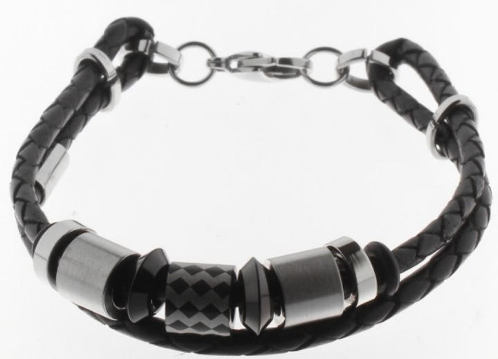 Laget i Tyskland STORCH SMYKKE herrearmbånd i SKINN i svart og RUSTFRITT STÅL