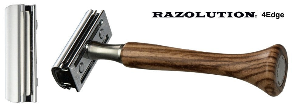 4Edge סכין גילוח ידית מעץ זברנה RAZOLUTION עשוי בסולינגן גרמניה