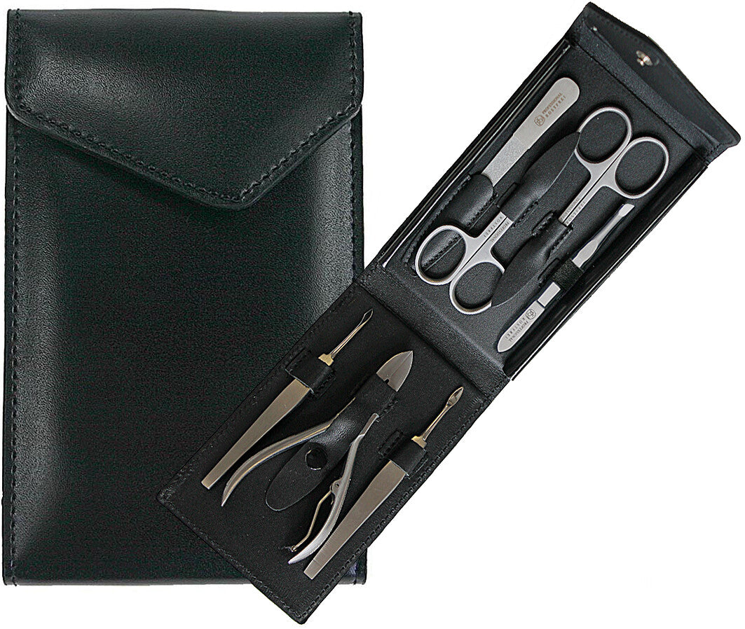 LÆR & RUSTFRITT STÅL - RICHARD JÄGER Manicure Set Maniküre-Etui Herre Negletang