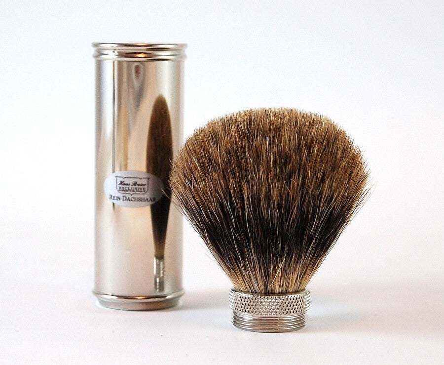 HANS BAIER Brass Shaving Brush for Travel Travel Shaving Brush Badger Hair Germany