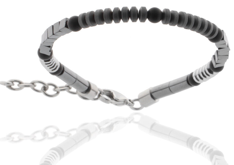 Pulseira de contas ONYX & AÇO INOXIDÁVEL & HEMATITE Pulseira masculina STORCH SCHMUCK Alemanha