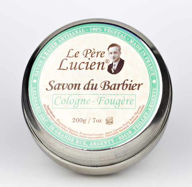 COLOGNE FOUGERE 200g Sabão de barbear Óleos essenciais Karité Le Père Lucien FRANÇA