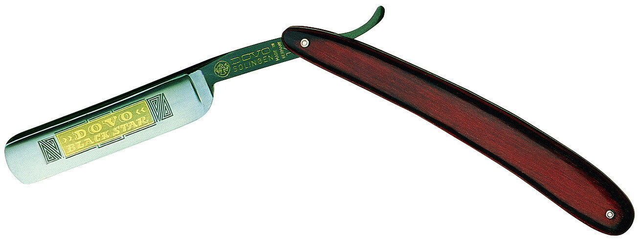 DOVO Solingen Tyskland Barberkniv 5/8" Karbonstål Gullgravering svart eloksert