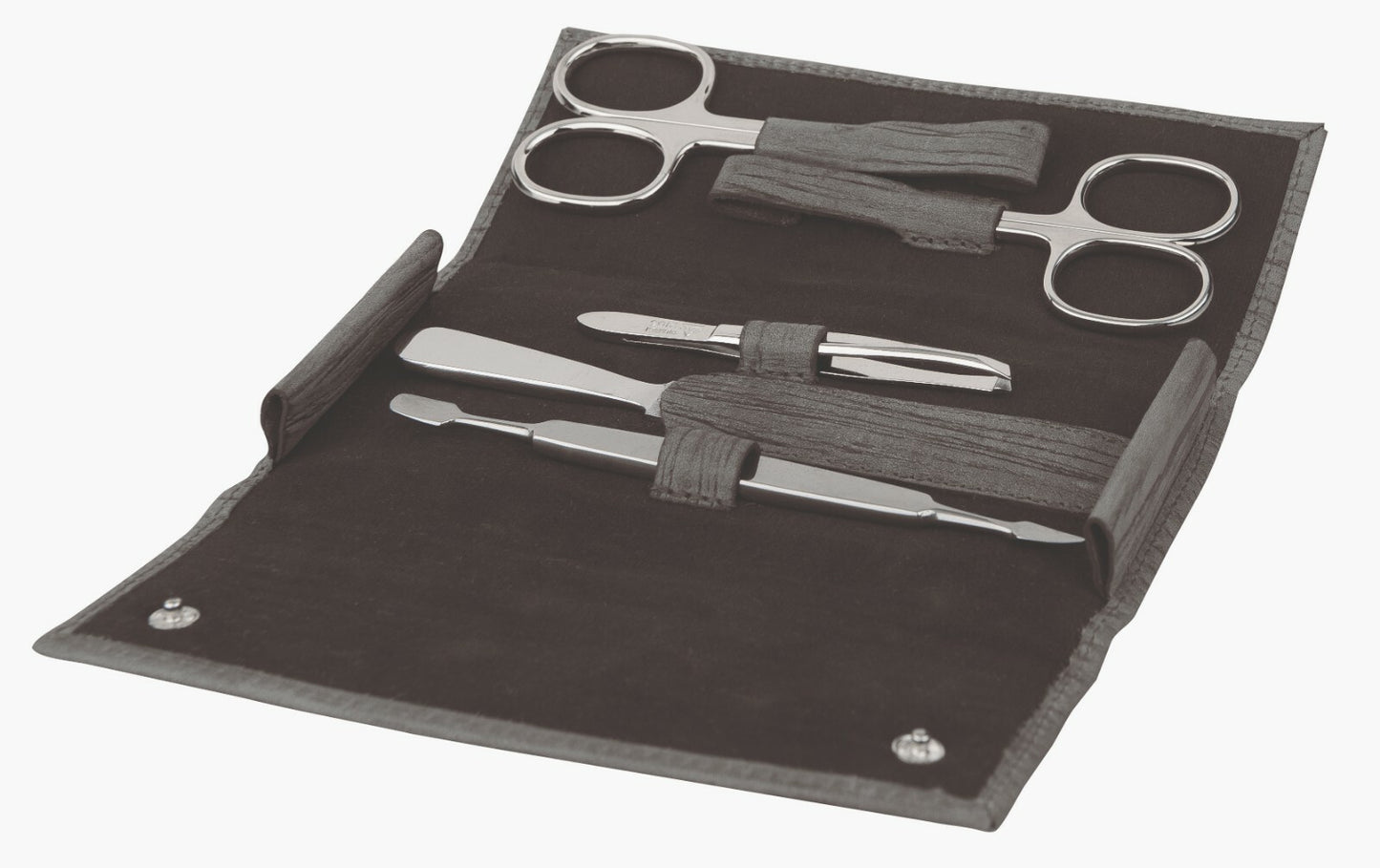 ECKER-MANICURE Erbe Solingen Conjunto de 5 peças Estojo de manicure ASPECTO MADEIRA Couro masculino