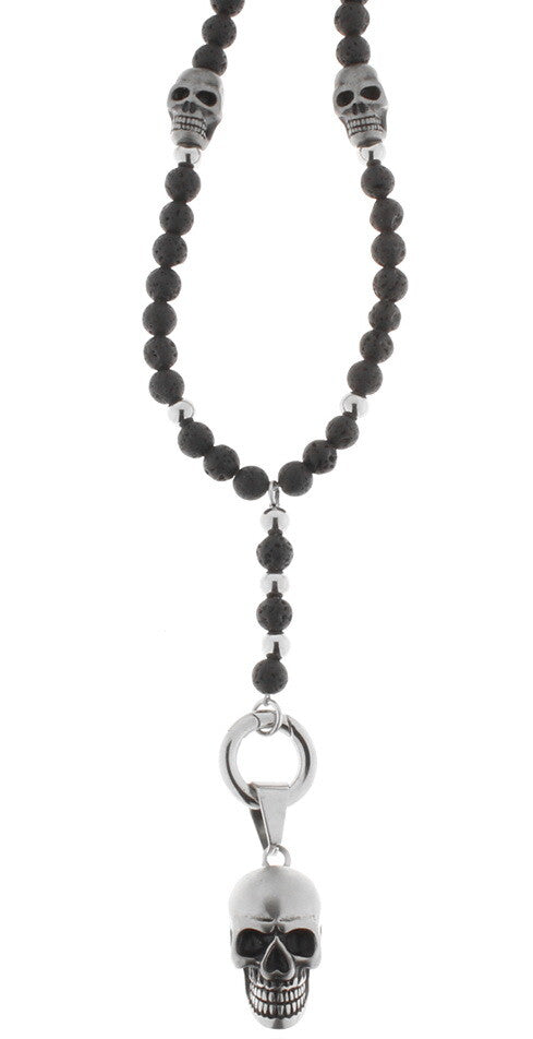 MASSIVE men's chain SKULLS LAVA STONE STAINLESS STEEL with pendant STORK JEWELRY