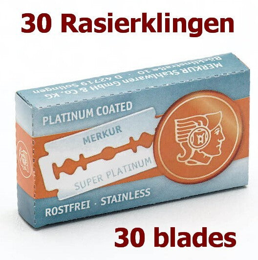 30 stk MERKUR SUPER PLATINUM barberblader for barberhøvel & shavette RUSTFRI