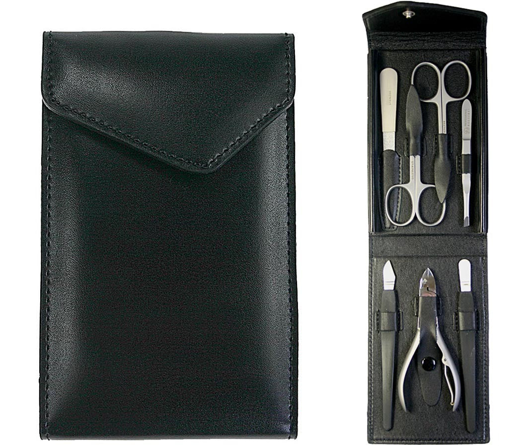 LÆR & RUSTFRITT STÅL - RICHARD JÄGER Manicure Set Maniküre-Etui Herre Negletang