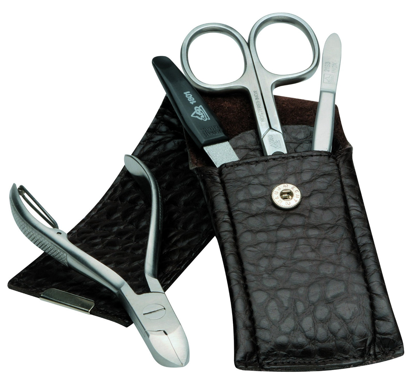 BECKER-MANICURE Erbe Solingen 4 parçalı Manikür Seti Erkekler için Deri Manikür Kutusu