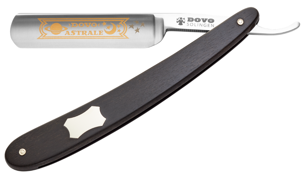 ASTRALE DOVO Solingen Germany มีดโกน 5/8" เหล็กกล้าคาร์บอน แกะสลักทอง ไม้เอบอนี