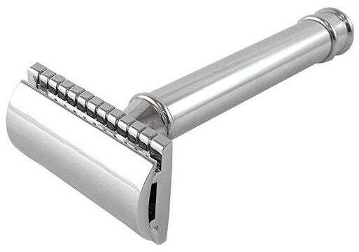 HANS BAIER heavy shiny safety razor with 9cm handle metal chrome-plated 3-piece