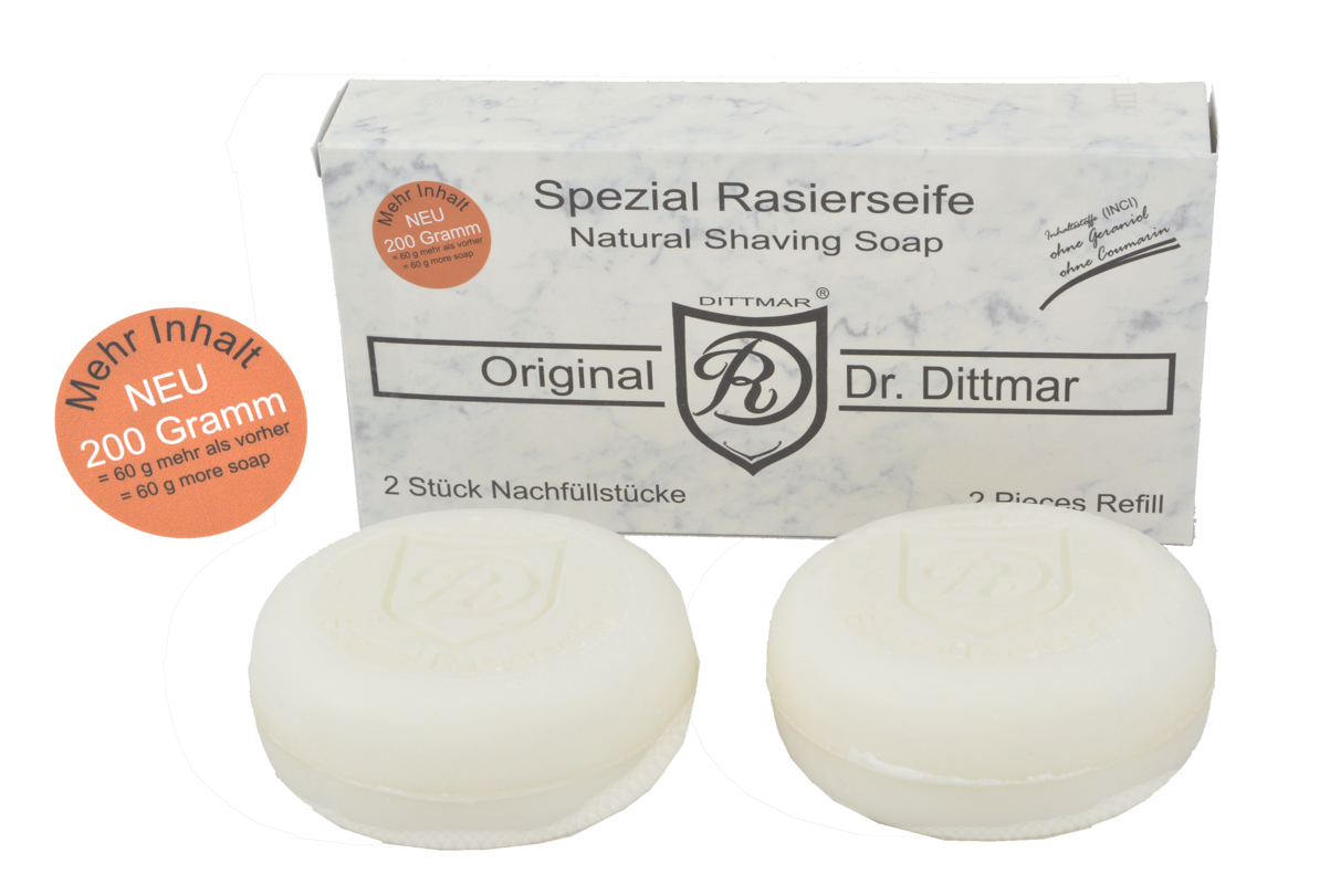 2 pezzi x 100 g SAPONE DA RASATURA SPECIALE DR. DITTMAR confezione ricarica made in Germany