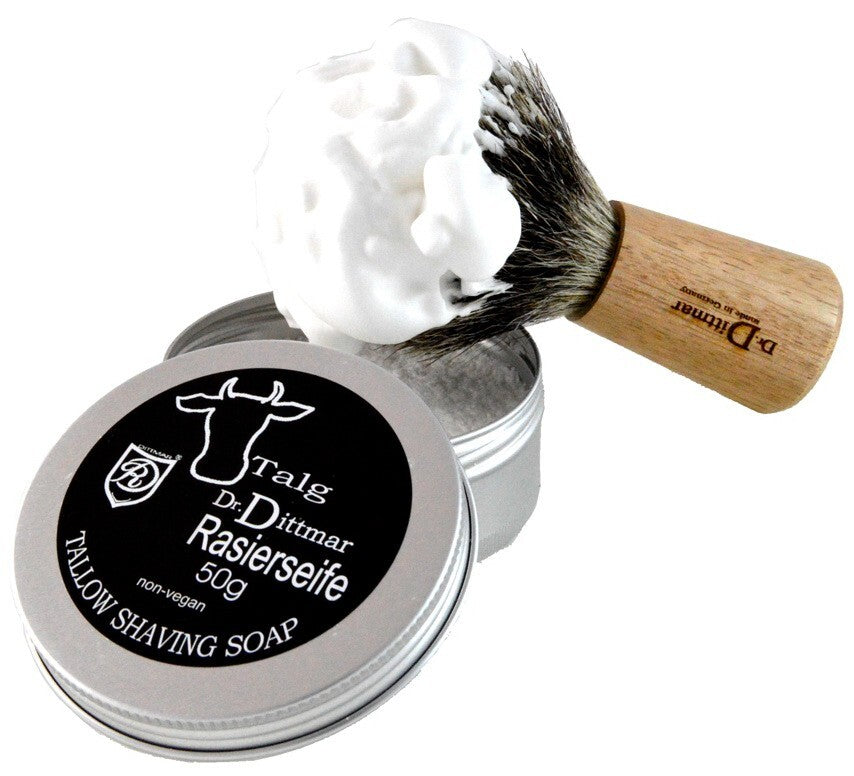 DR. DITTMAR 50g SAPONE DA BARBA AL GRASSO di manzo in latta di alluminio made in Germany